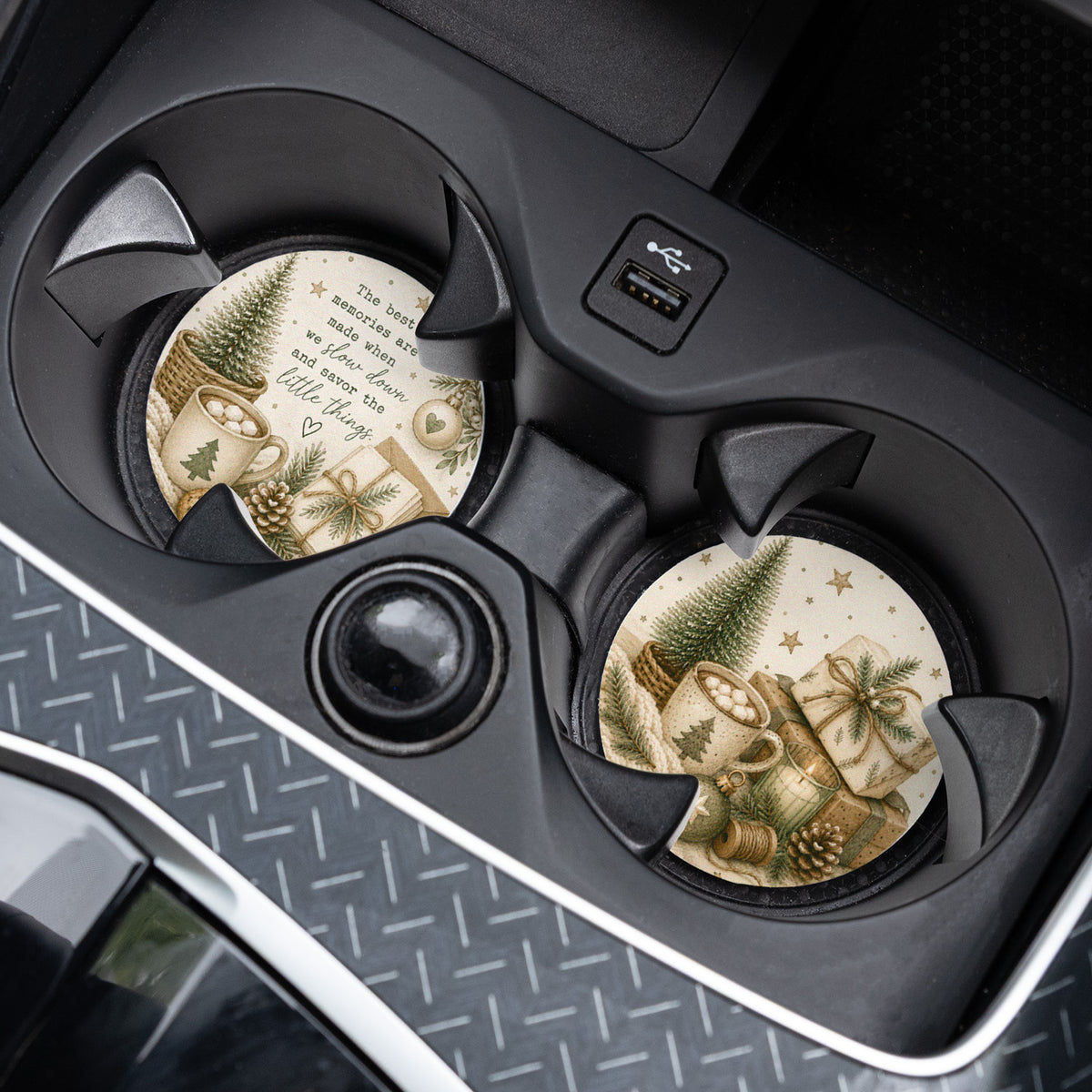Car Coaster Set - Evergreen &amp; Ivory