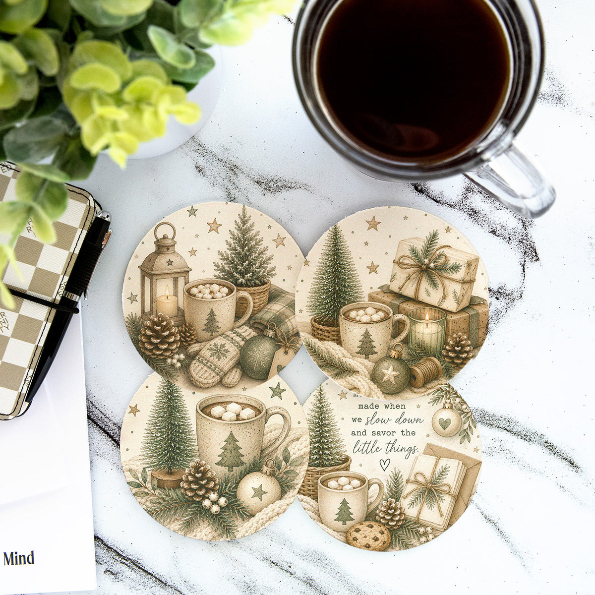 Coaster Set - Evergreen &amp; Ivory