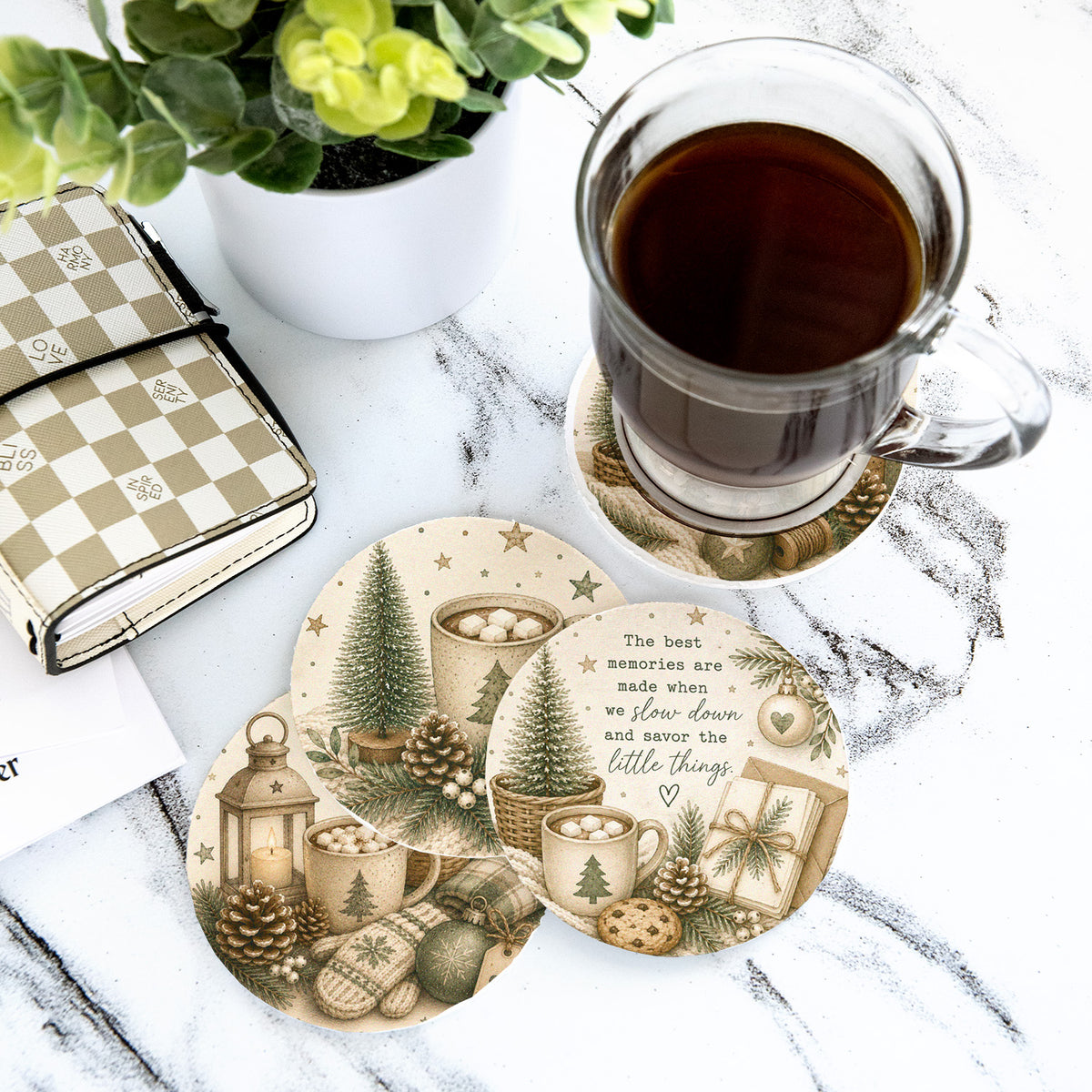 Coaster Set - Evergreen &amp; Ivory